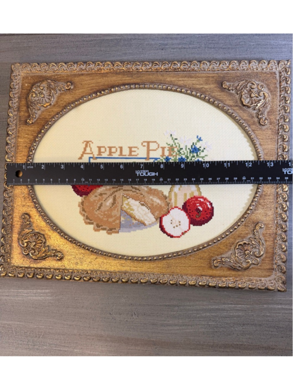 Vintage Cross Stitch Apples Pie Fruit Flowers Counted Embroidery Framed 11x14 - Picture 2 of 7